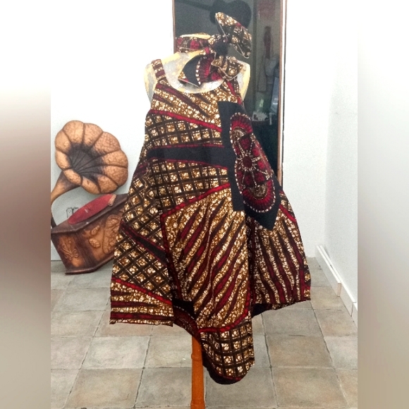 Dress African Print Wide w/Head Tie🤎💛❤️ - Picture 3 of 3